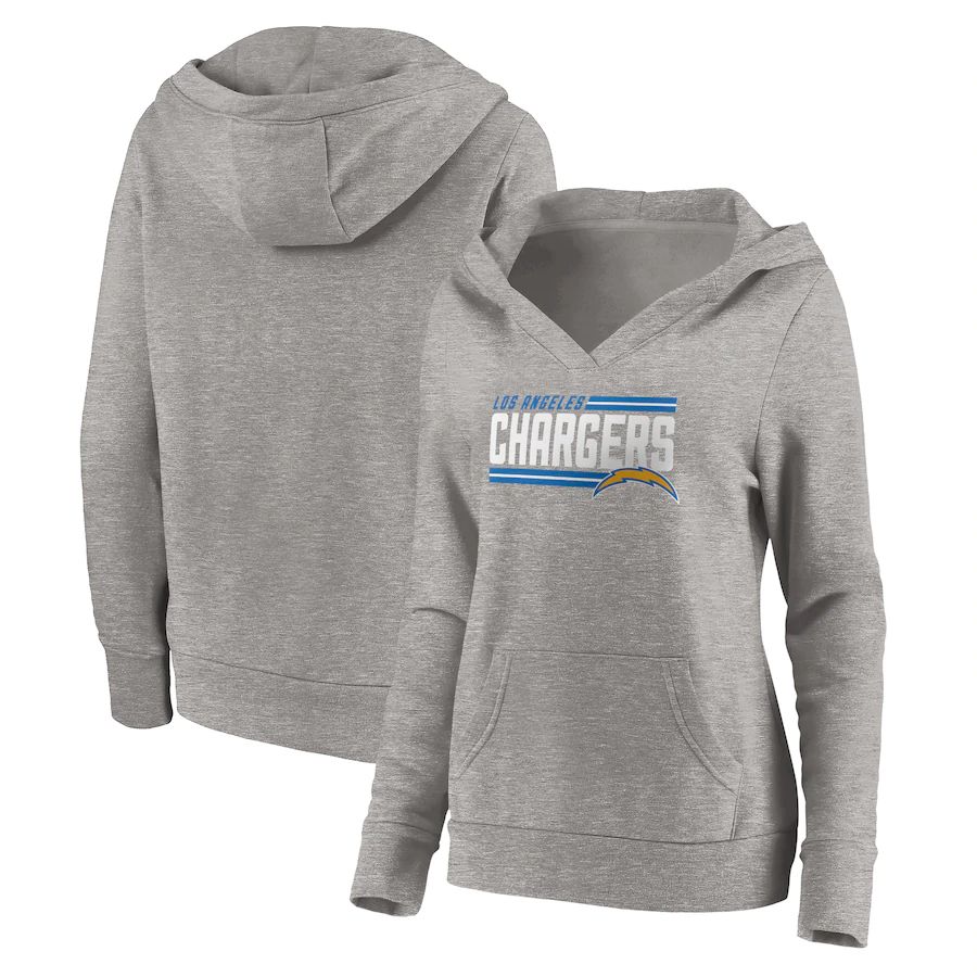 Women Los Angeles Chargers Fanatics Branded Heathered Gray On Side Stripe V-Neck Pullover Hoodie